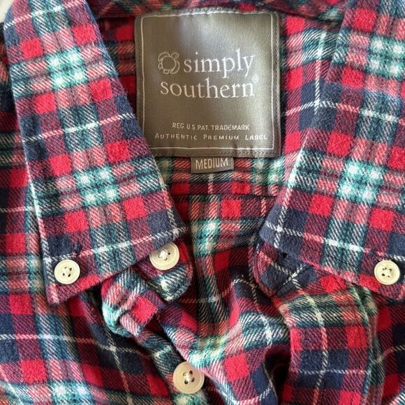 Simply Southern red/blue plaid button down flannel shirt. Medium. - Picture 6 of 6